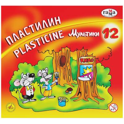 КанцРЦ Пластилин Гамма "Мультики", 12 цветов, 240г, со стеком, картон 280018/281018